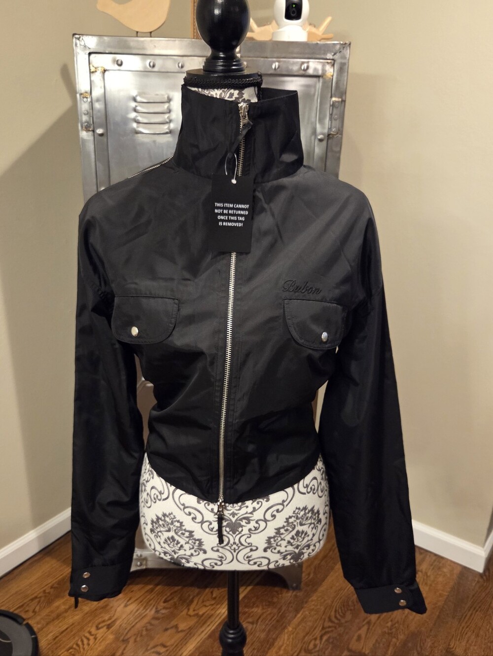 NWT Bubon Cropped Nylon Nero Zip Jacket Sz SM